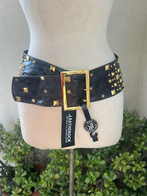 Leatherock NWT Wide Hips Belt Black Leather Brass Studs Sz 35 | eBay US