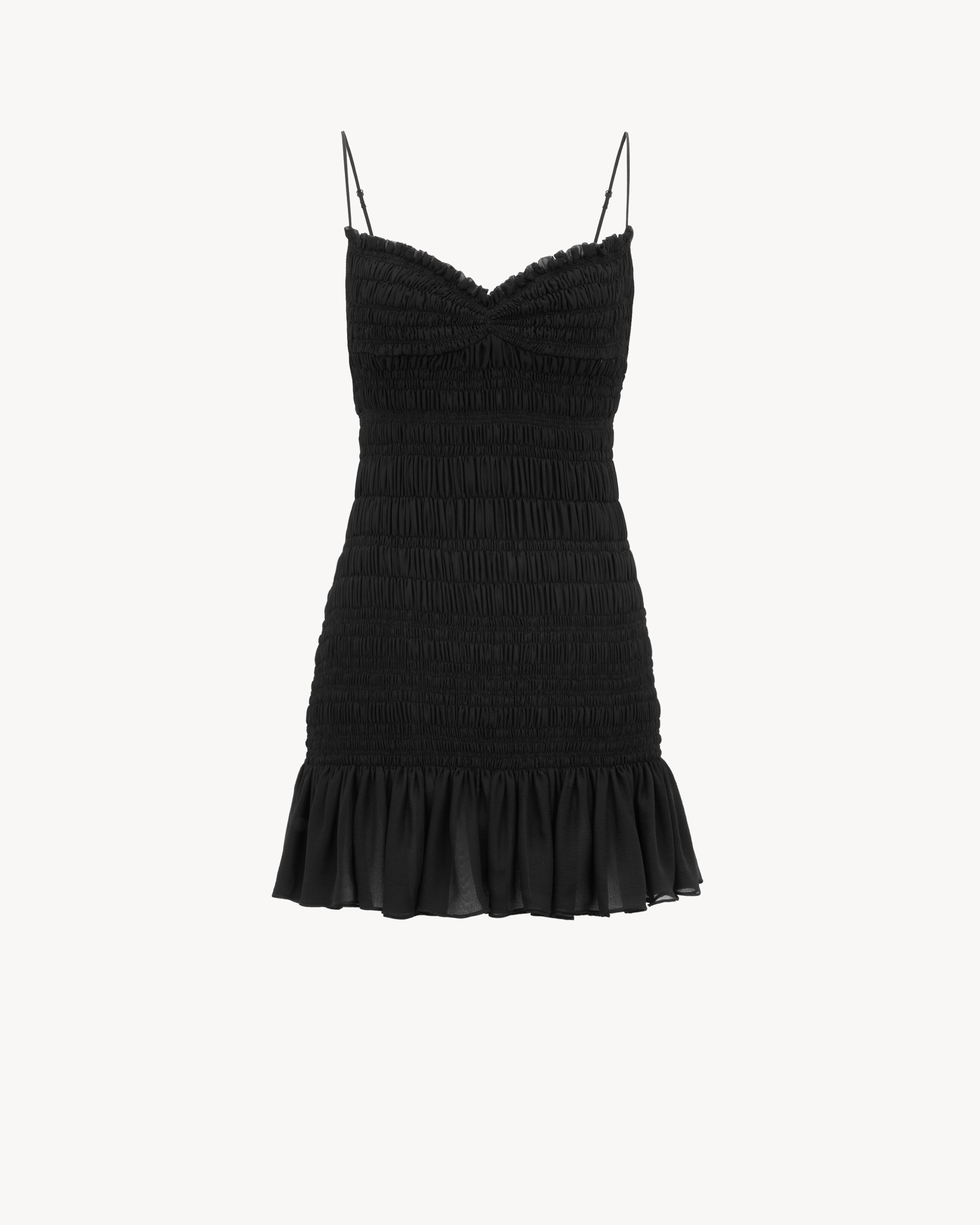 Smocked Dress In Silk Muslin Crepe Black 38 | Saint Laurent Inc. (Global)