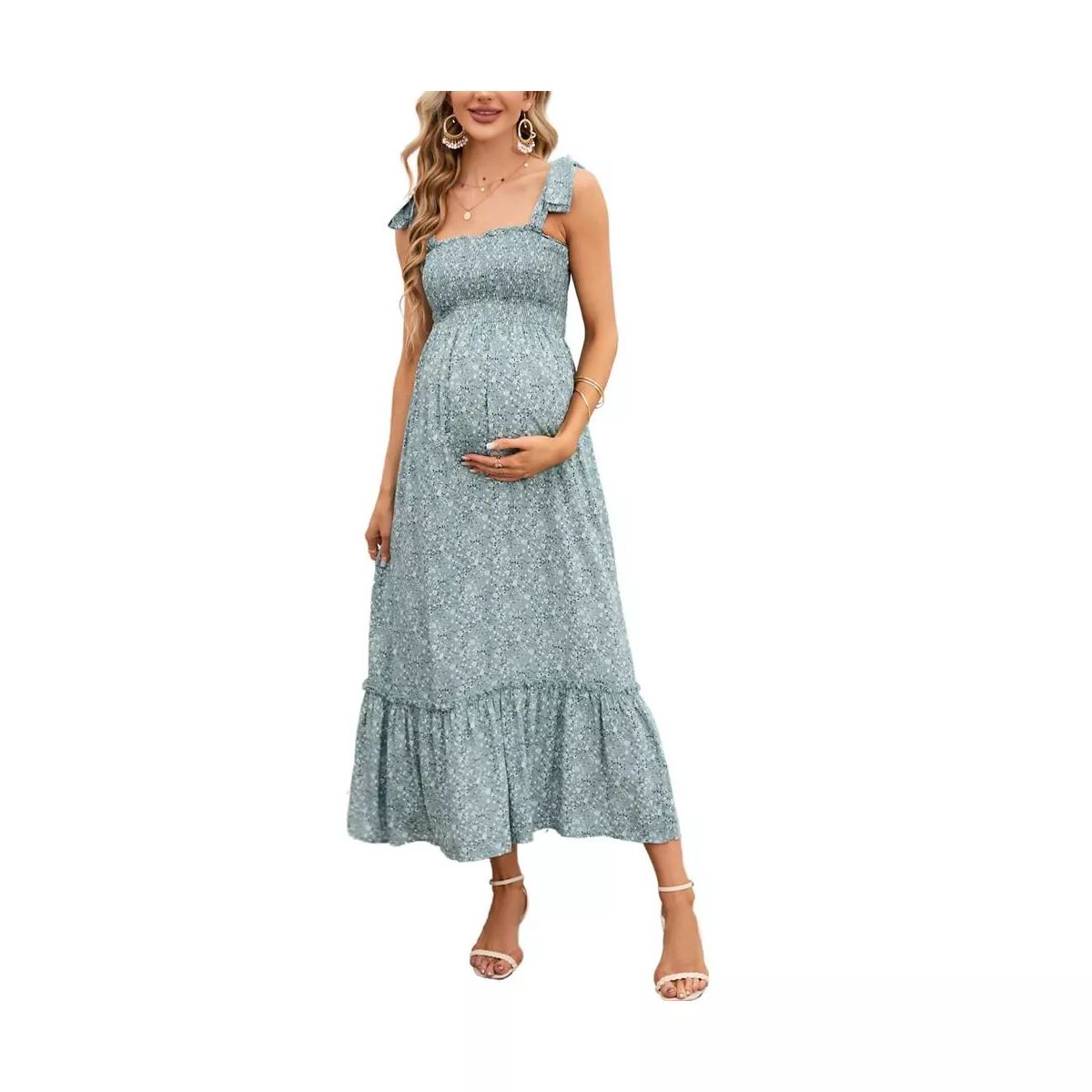 Women's Maternity Smocked Summer Dress Boho Casual Spaghetti Strap Square Neck Sleeveless Maxi Dr... | Target