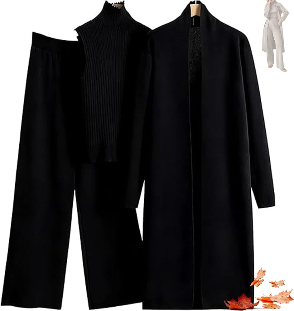 3 Piece Sweater Pants Sets for Women, Long Sleeve Cardigan Sleeveless Turtleneck Tank Top and Wid... | Amazon (US)