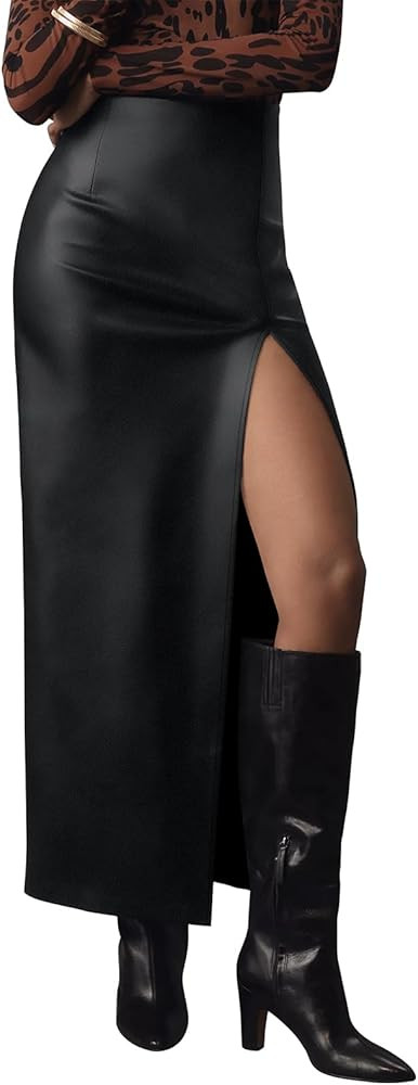 LILLUSORY Womens Faux Leather Maxi Skirts 2025 Fall Fashion Bodycon High Waisted Slit Winter Work... | Amazon (US)
