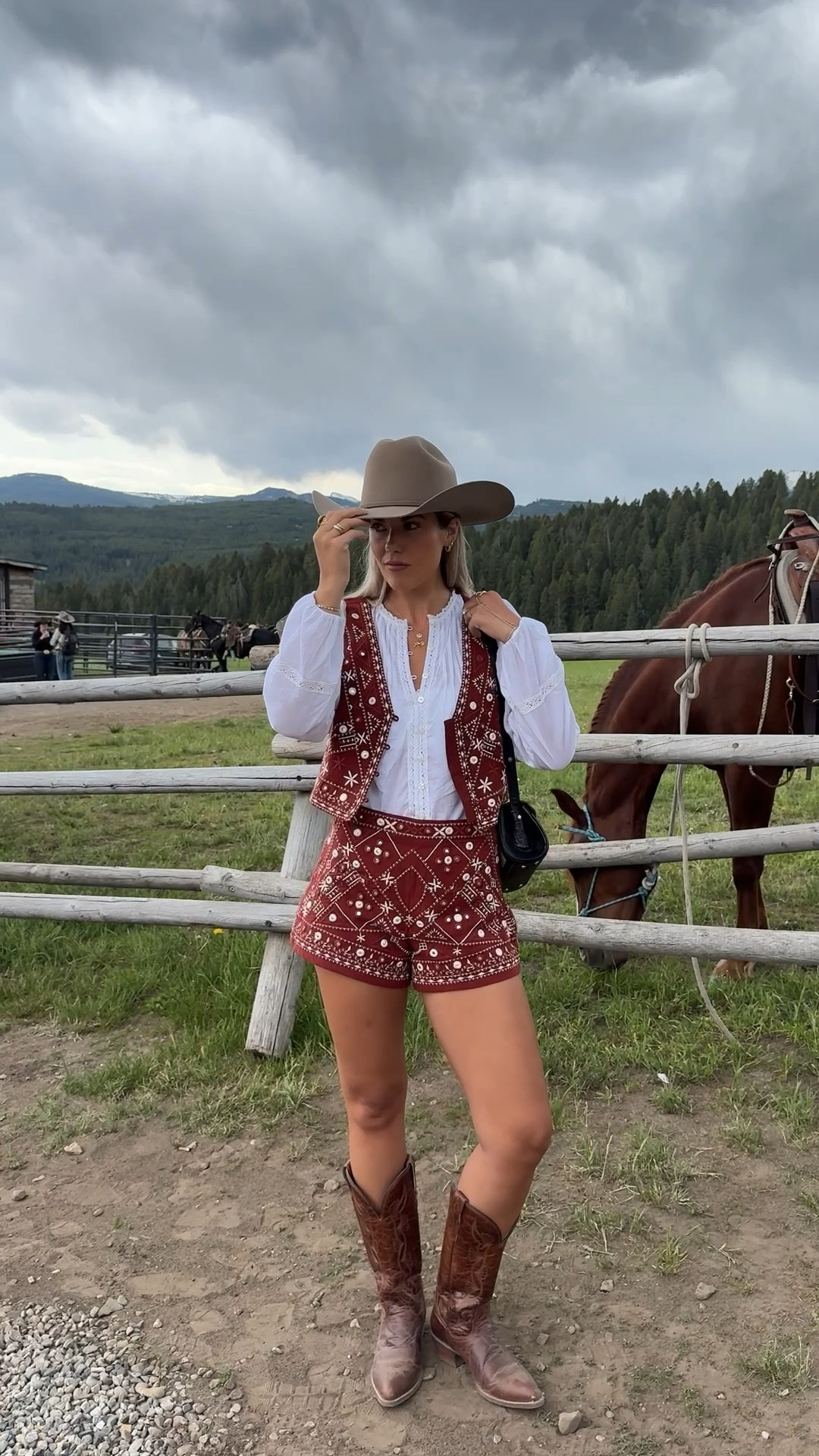 code KIRA15 for cowboy boots, size small in blouse, size small in vest and size down if inbetween in shorts (runs slightly large) and purse is a vintage ebay find!
rodeo outfit inspo 

#LTKSummerEdit #LTKShoeCrush #LTKStyleTip