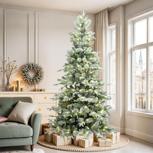 LuxenHome 7.5FT Prelit Christmas Tree with Lights, 10 Lighting Mode Flocked Artificial Christmas ... | Amazon (US)