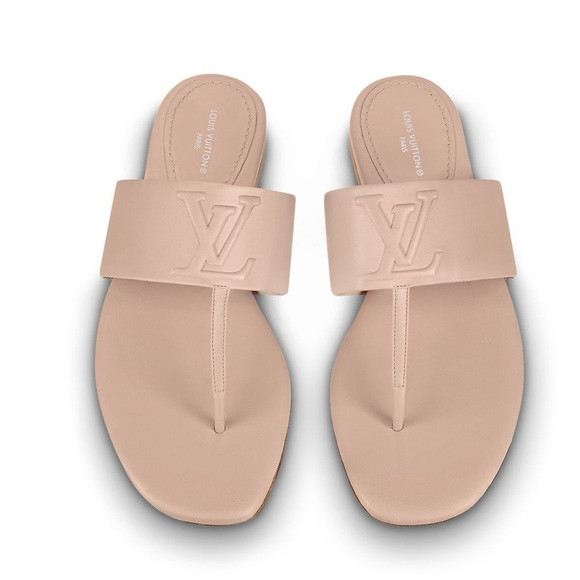 NEW Louis Vuitton Embossed Monogram Drapy Flat Thong Sandal Beige | Poshmark