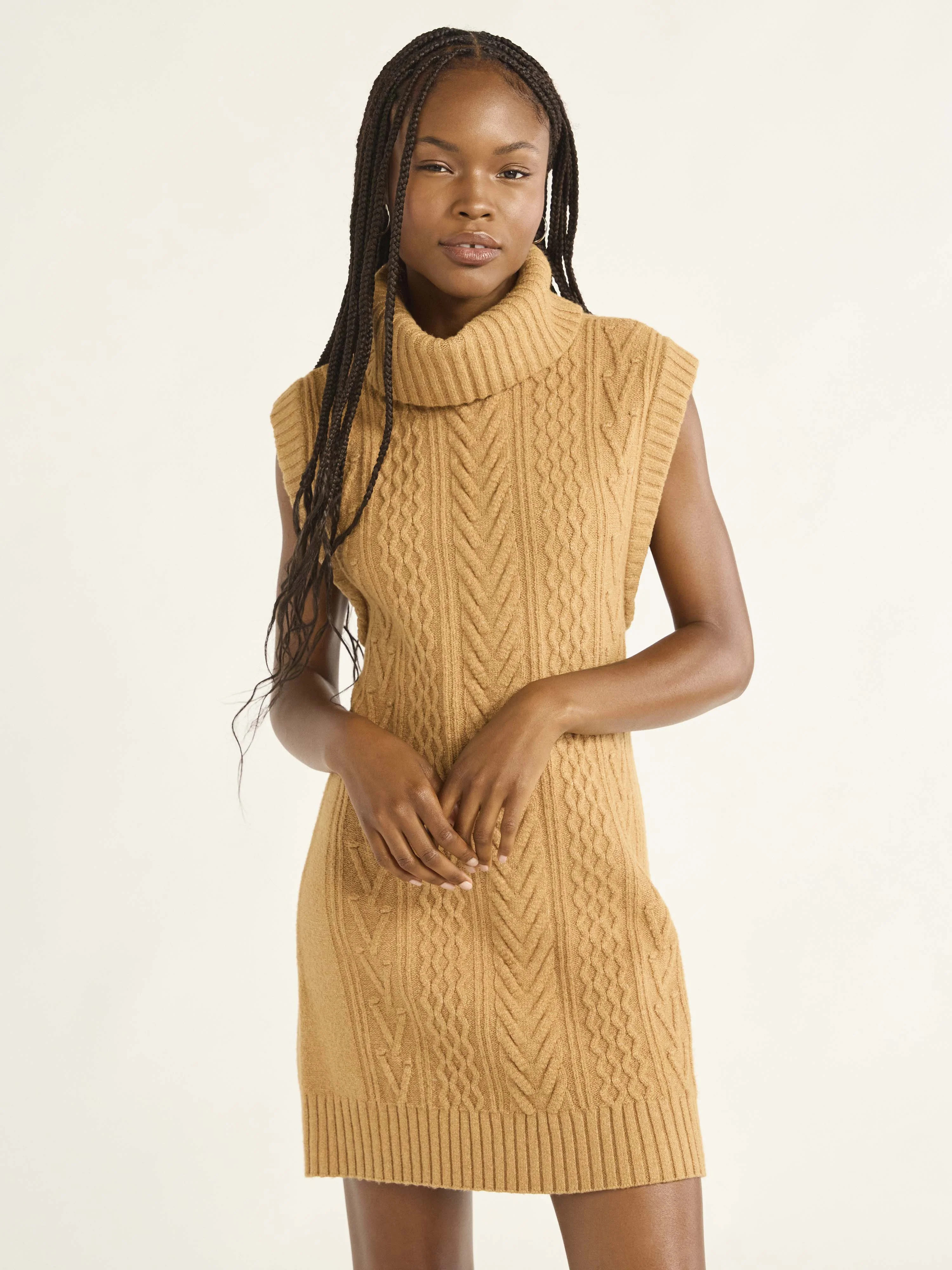 Free Assembly Woman's Sleeveless Cable Knit Mini Sweater Dress, Sizes XS-XXXL | Walmart (US)