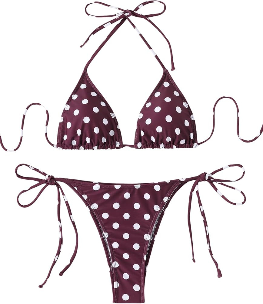 SEGT Women's Polka Dots Print Bikini Sets 2 Piece Sexy Swimsuit Halter Triangle Tie Side Bathing ... | Amazon (US)