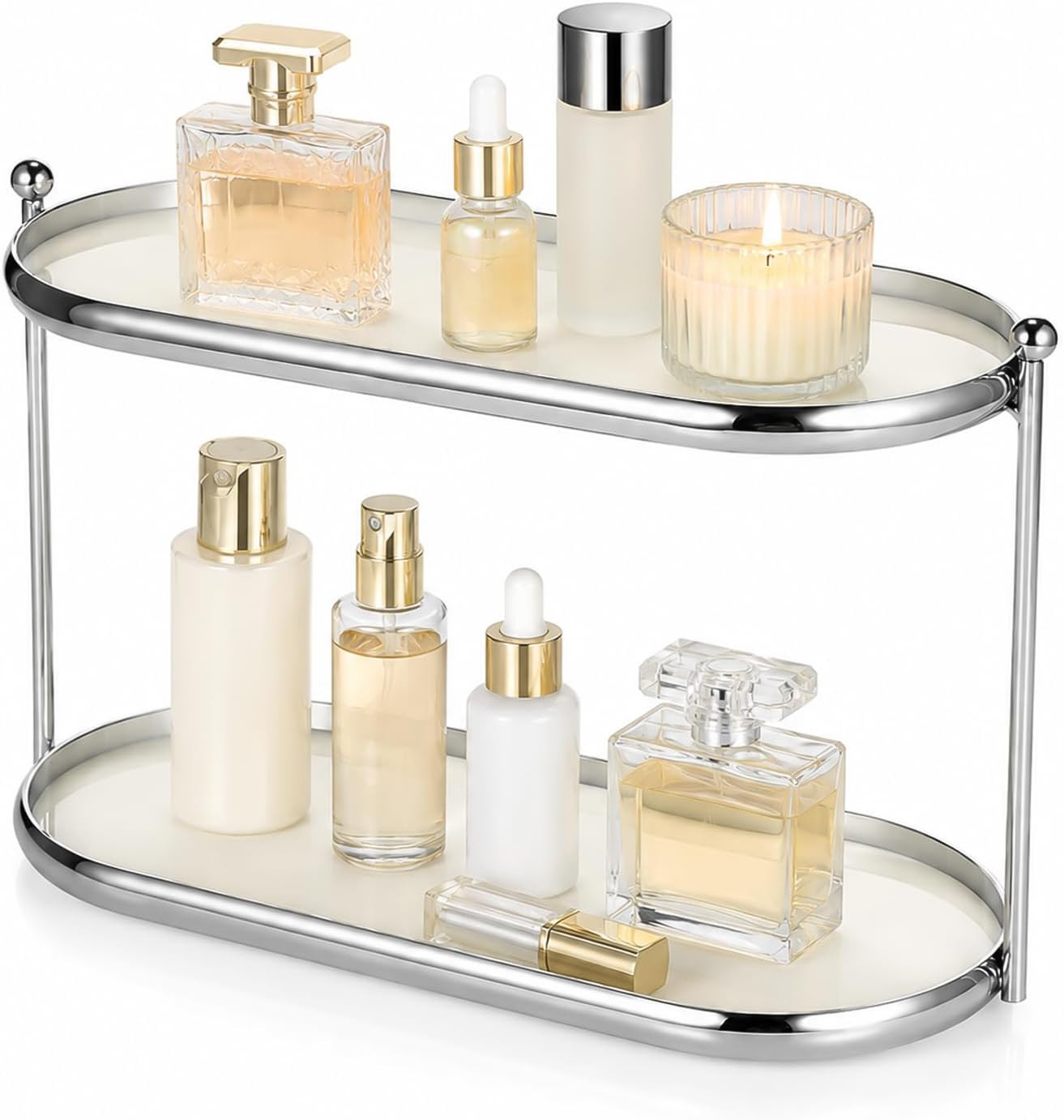 2 Tier Perfume Organizer, Stainless Steel Frame with Clear Acrylic Trays | Amazon (US)