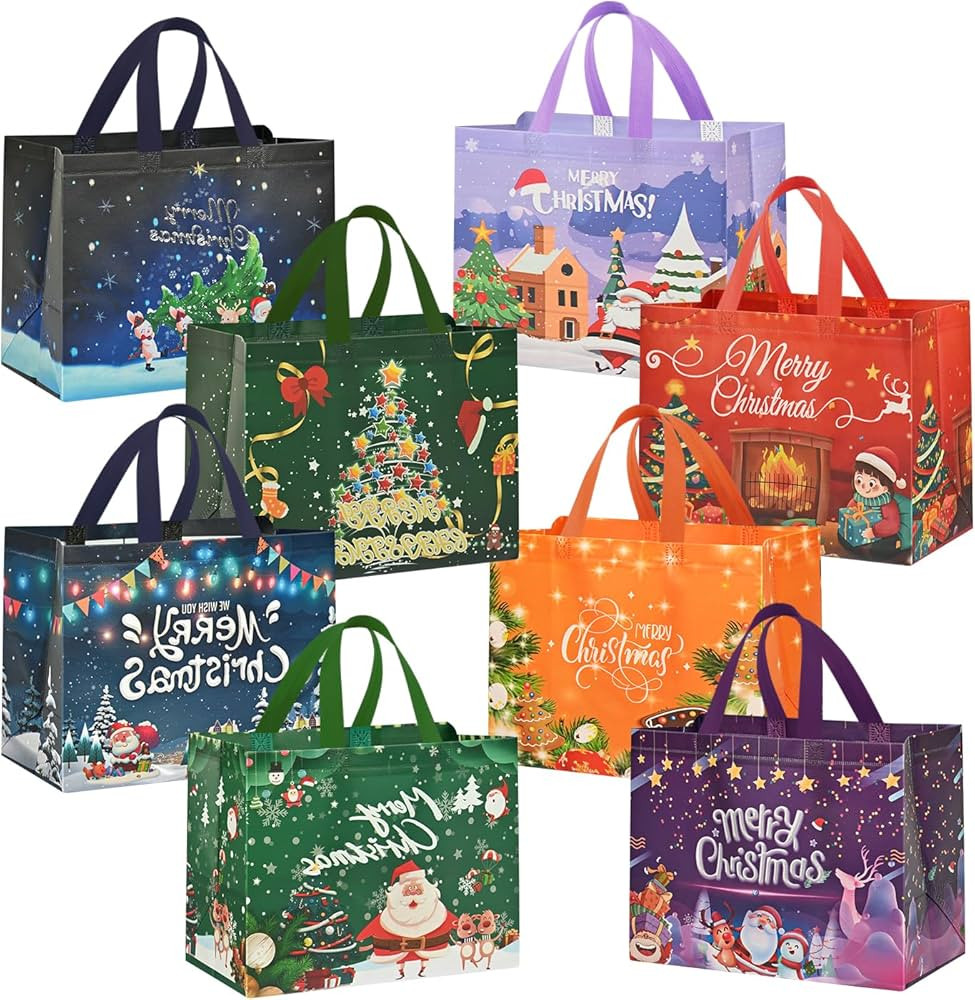 8Pack Large Christmas Gift Bags, Reusable Christmas Bags for Gifts，Christmas Tote Bags with Han... | Amazon (US)