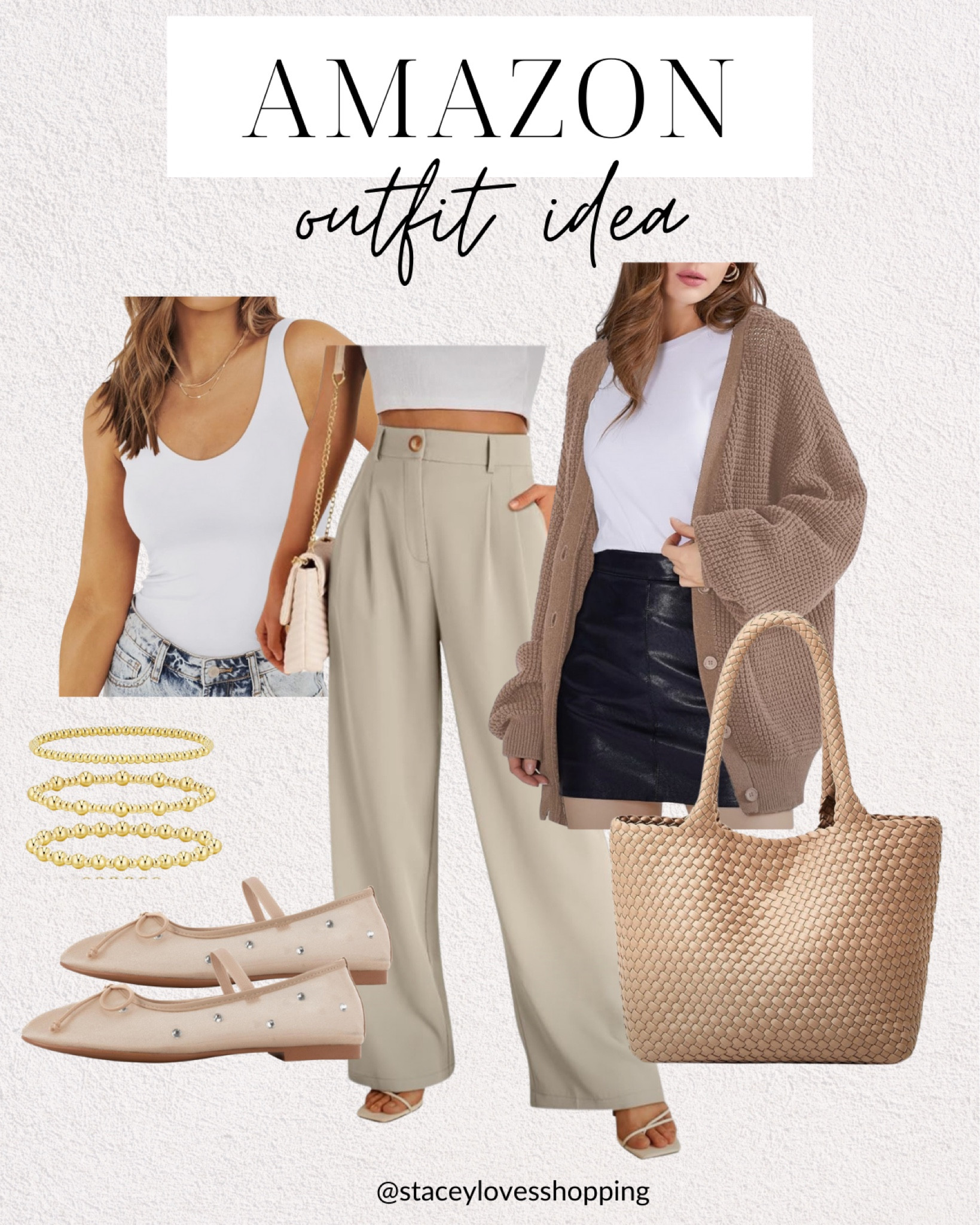 Trouser pants, cardigan, double lined white tank, woven tote bag, embellished ballet flats, gold jewelry.

Teacher work outfit - teacher outfit idea - amazon outfit - amazon new arrivals 



#LTKStyleTip #LTKWorkwear #LTKOver40