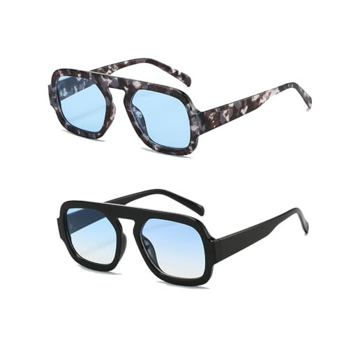 YAMEIZE Square Pilot Sunglasses for Women - Men Trendy Retro 70s Sunglasses Classical Flat Top Sun Glasses Outdoor | Amazon (US)