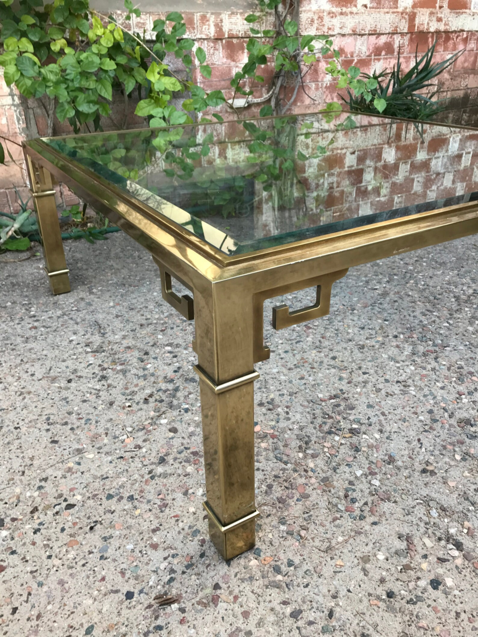 Gorgeous Square Mid Century Mastercraft Brass Greek Key Beveled Glass Coffee Table | Etsy (US)