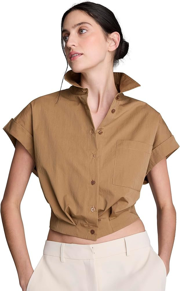 Kenneth Cole Women's Short Sleeve Cropped Cotton Shirt | Amazon (US)