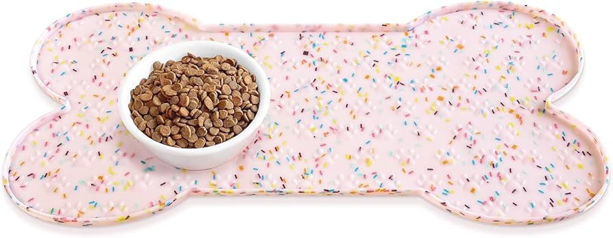 Dog Food Mat Anti-Slip Silicone Dog Bowl Mat Thicker Pet Placemat Waterproof Cat Feeder Pad with ... | Amazon (US)
