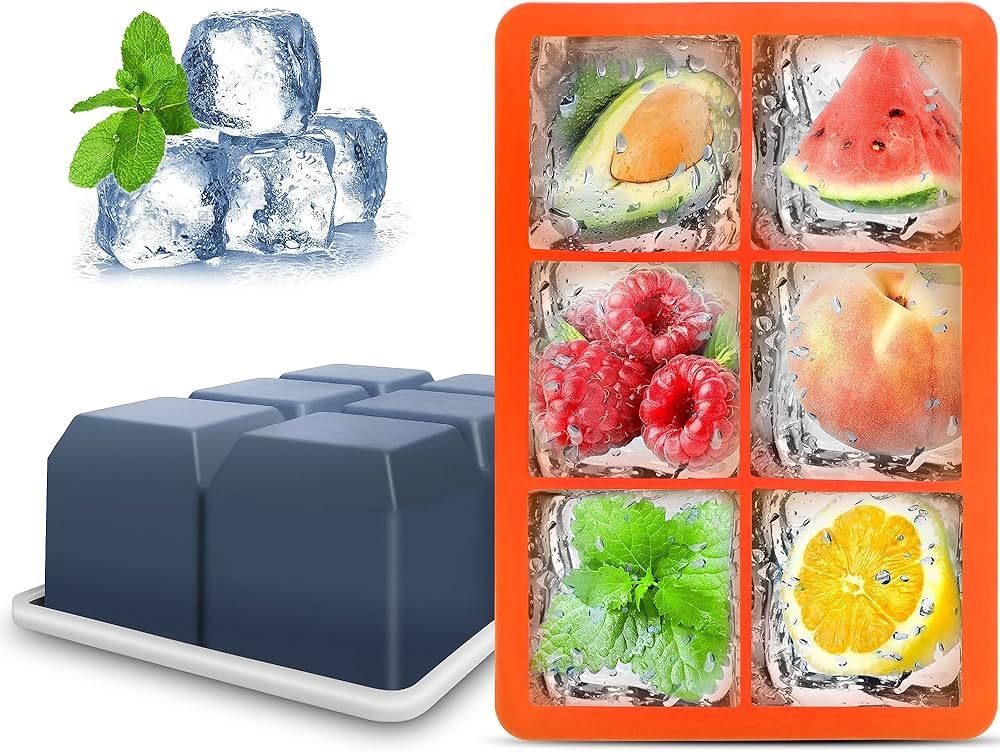 Silicone Ice Cube Trays with Lids,Large Square Ice Cube Molds for Freezer, Whiskey, Cocktail, Sta... | Amazon (US)