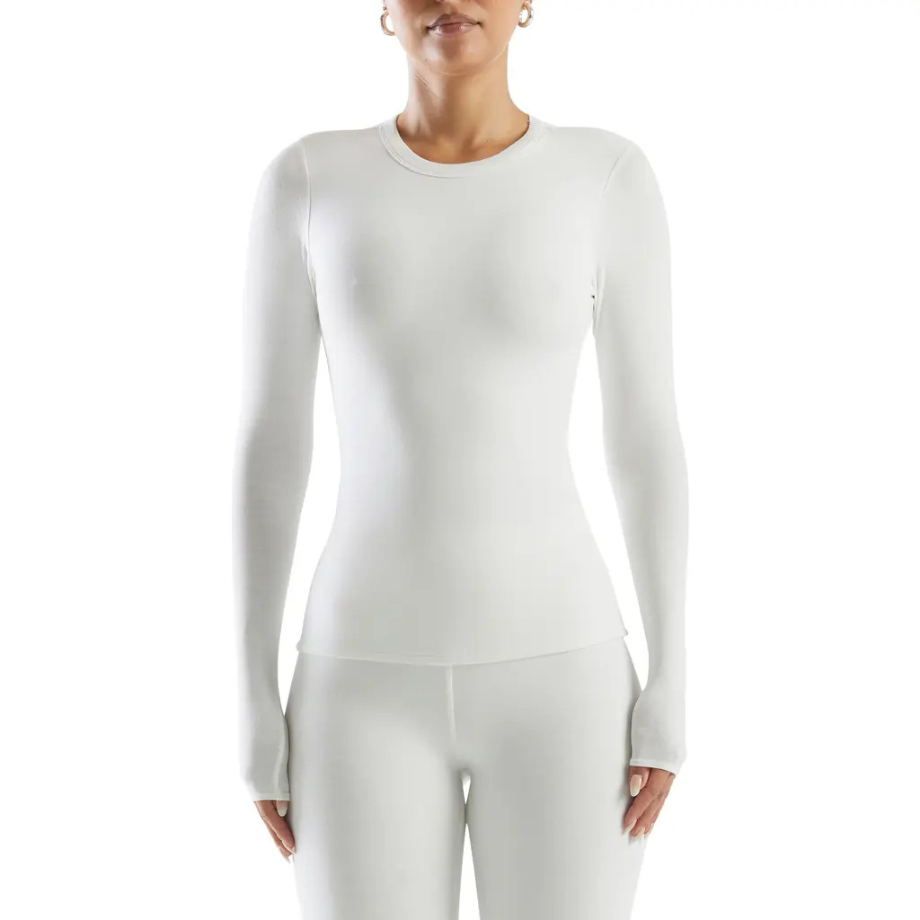Naked Wardrobe Crewneck Long Sleeve Top in White at Nordstrom, Size Medium | Nordstrom
