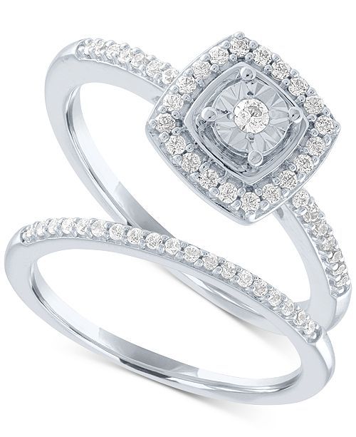 Diamond Bridal Set (1/4 ct. t.w.) in Sterling Silver | Macys (US)