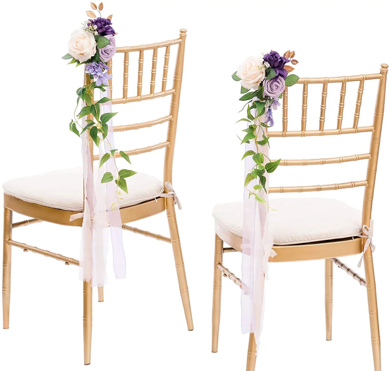 Aisle Flower Arrangement for Wedding Ceremony Aisle Chair Back Floral Decoration Lilac & Cream | Walmart (US)