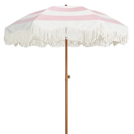 AMMSUN 6.5ft Patio Umbrella UPF50+ with Boho Fringe Tassel Tilt Pole for Outdoor Picnic,Pink Stripes | Walmart (US)