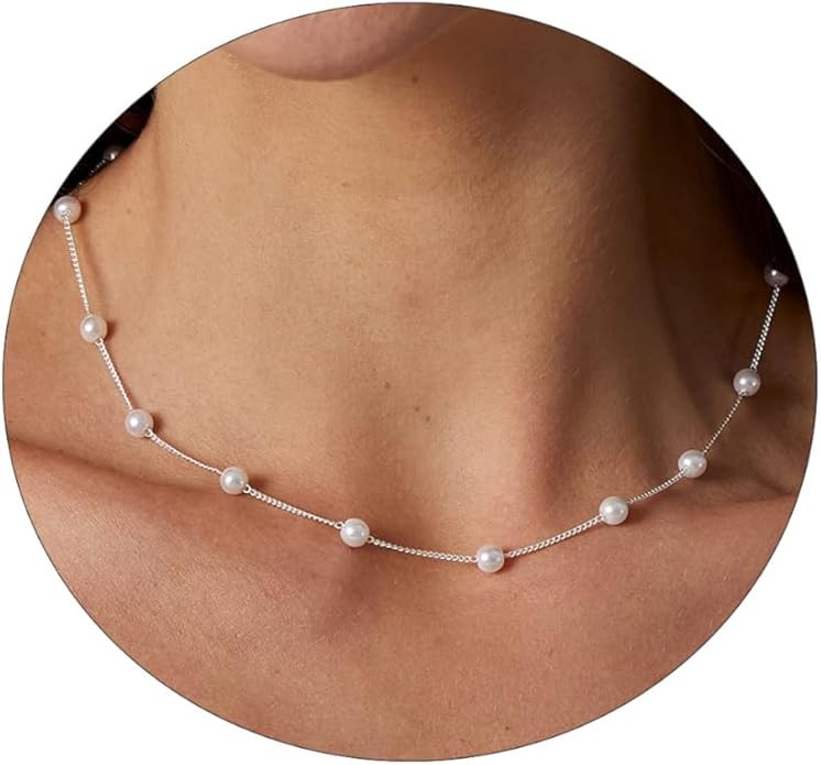 ASCOMY Dainty Pearl Necklaces for Women 14K Gold Plated Chunky Half Pearl Half Chain Toggle Neckl... | Amazon (US)