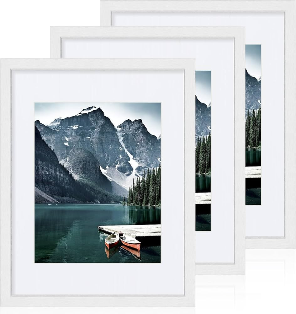 11x14 Picture Frames set of 3, Made of Glass and White Wooden Photo frame - Displays 8x10 Picture... | Amazon (US)