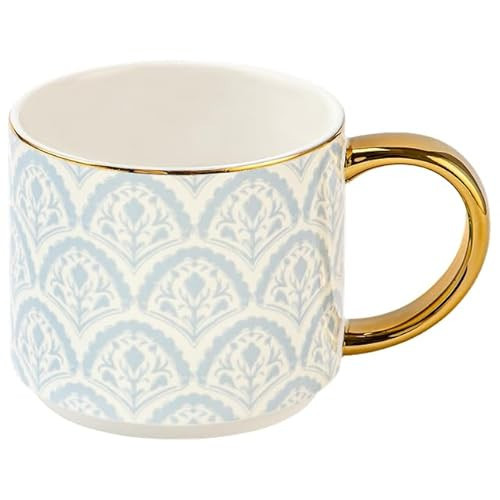 Sweet Water Decor Blue Fan Ceramic Mug with Gold Handle, Large 14oz Fine Bone China Tea Cup, Cute Coffee Mug, Vintage Floral Spring Drinkware, Hostess & Housewarming Gift for Women & Teachers | Amazon (US)