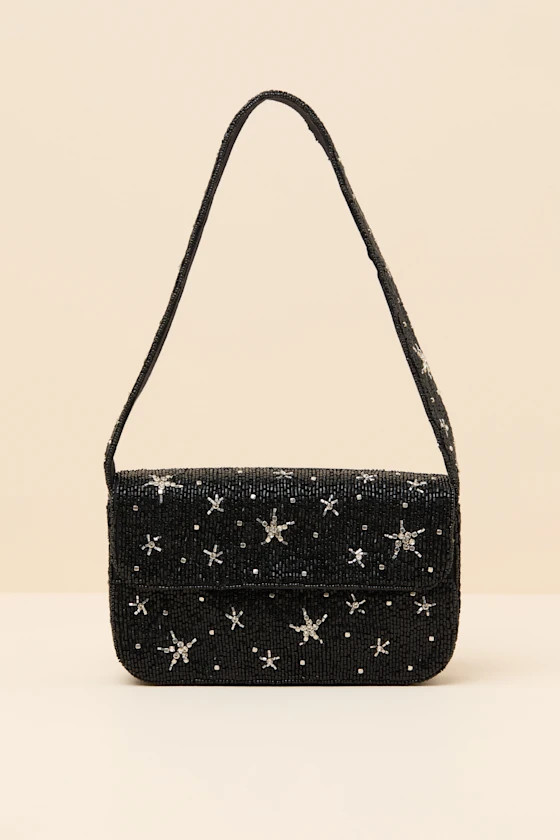 Virella Black Beaded Rhinestone Star Mini Shoulder Bag | Lulus