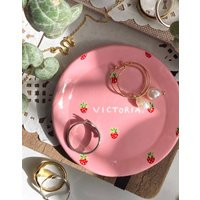 Strawberry Name Dish - Personalised Peachy Baby Pink Cute Clay Ring Trinket Jewellery Storage, Handmade & Hand Painted Bowl Small | Etsy (US)