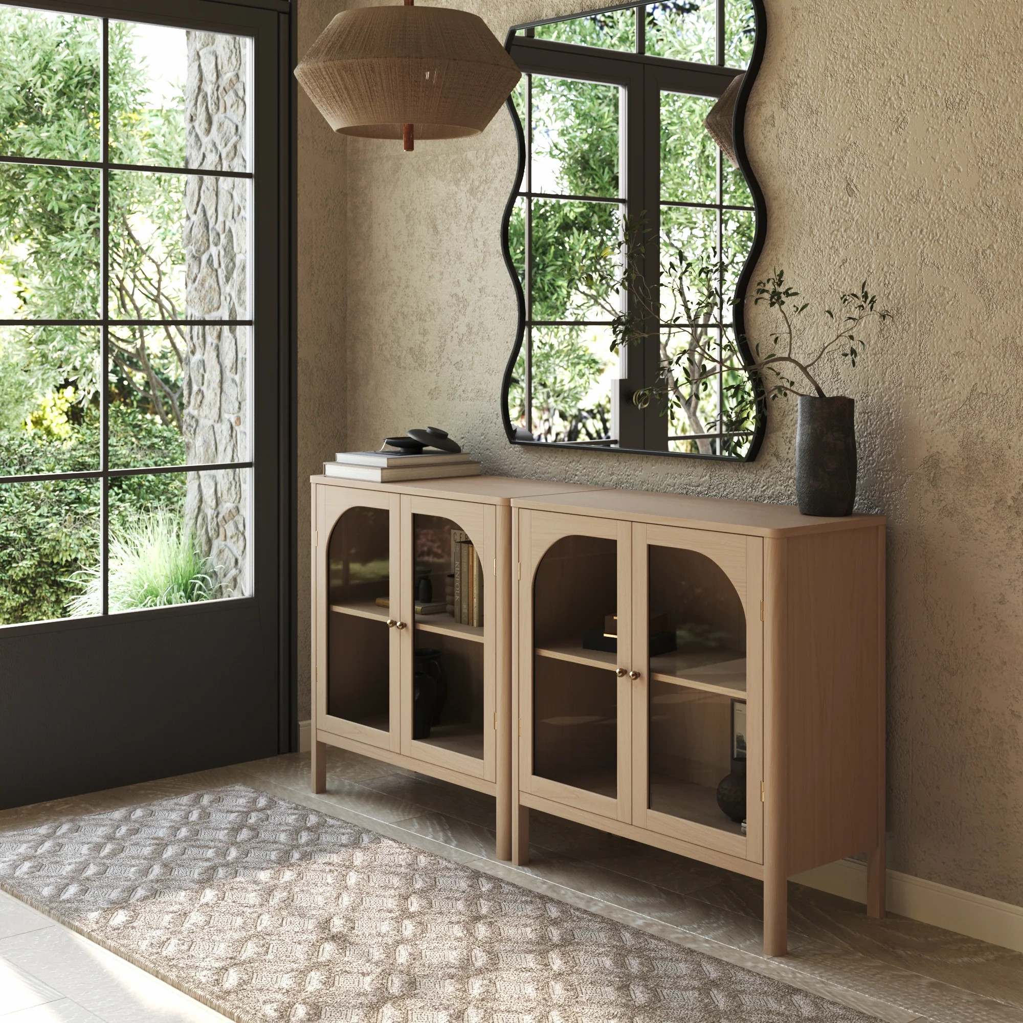 Wood & Glass Door TV Console Credenza Raw Oak (Set of 2) | Nathan James