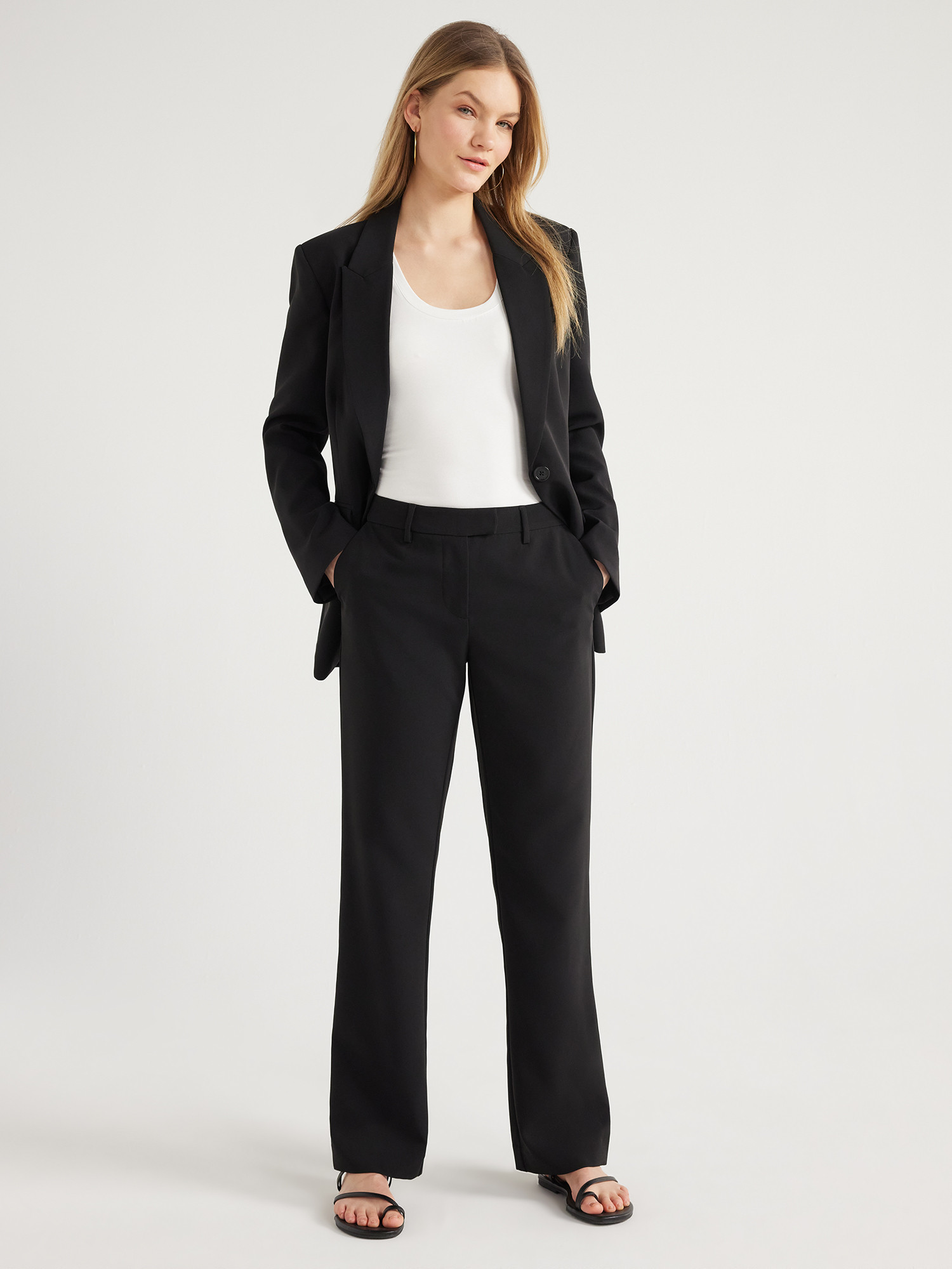 Scoop Women's Ultimate Stovepipe Crepe Suit Pants with Straight Leg, Sizes 0-18, 32’’ Inseam ... | Walmart (US)