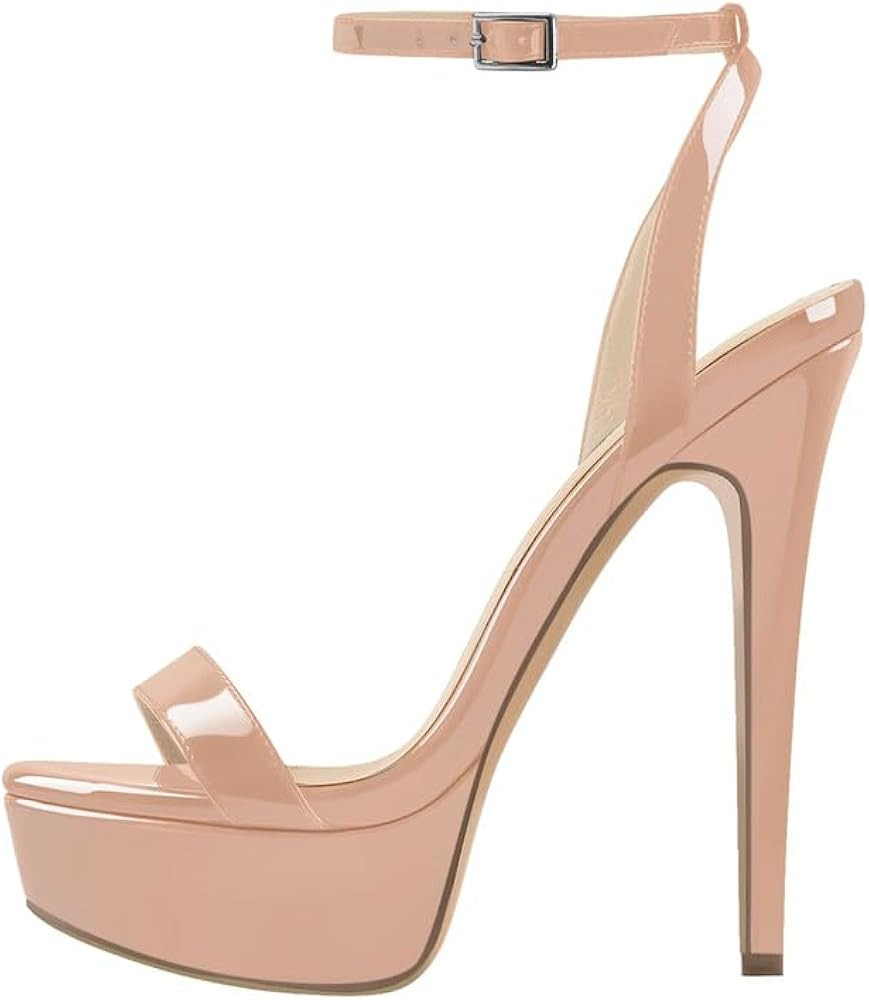 Platform Stiletto High Heels for Women, Round Open Toe Ankle Strap Sexy Heeled Sandals for Weddin... | Amazon (US)