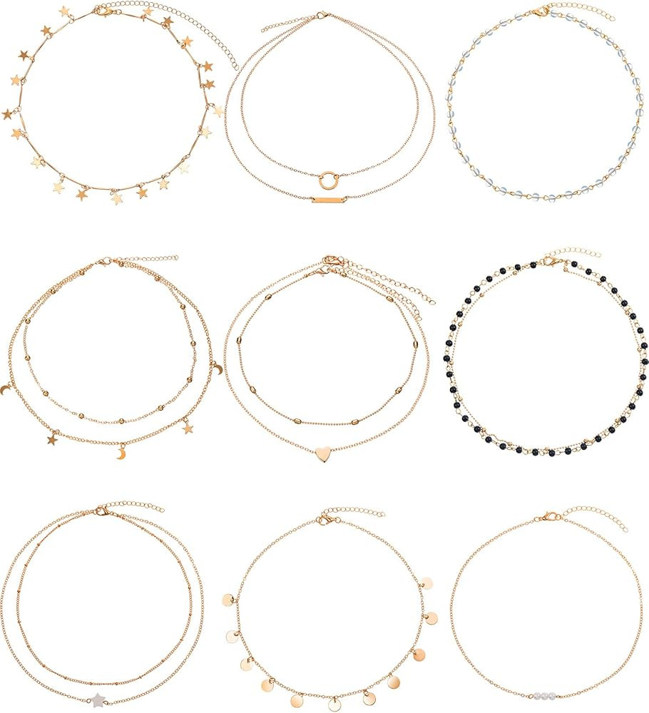 BBTO 9 Pieces Gold Layering Chain Choker Necklace Layered Pendant Statement Necklace for Women Gi... | Amazon (US)