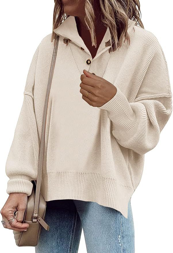 Womens Causal Crewneck Batwing Sleeve Knit Top Side Split Oversized Pullover Sweater Loose Jumper | Amazon (US)