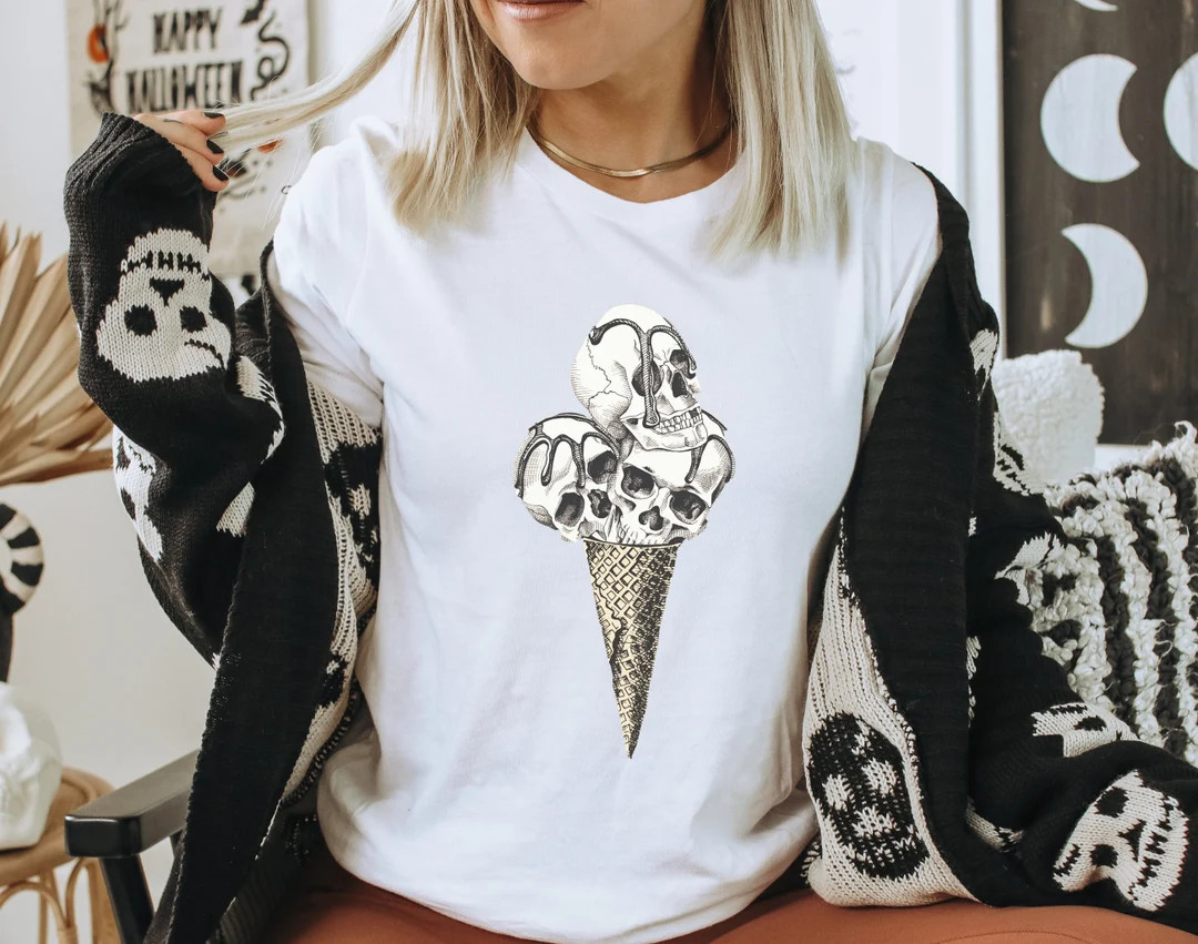 Spooky Treats Skull T-shirt, Halloween Shirt, Fall Shirt, Trendy Halloween Crewneck, Skull Shirt,... | Etsy (US)