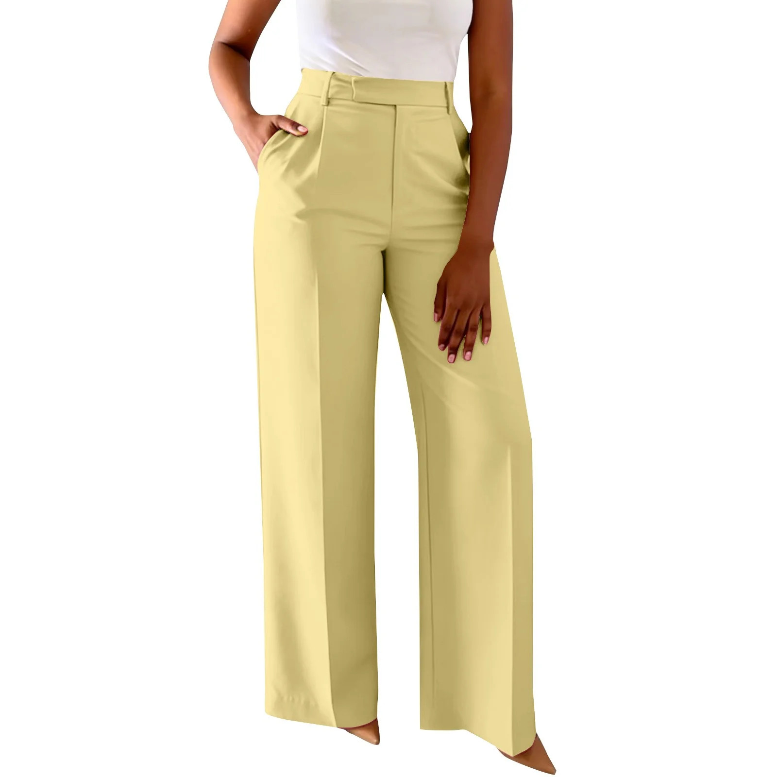 Dress Pants Women Audhol Women's High Waisted Flattering Straight Leg Pants Wide Leg Pants Casual... | Walmart (US)