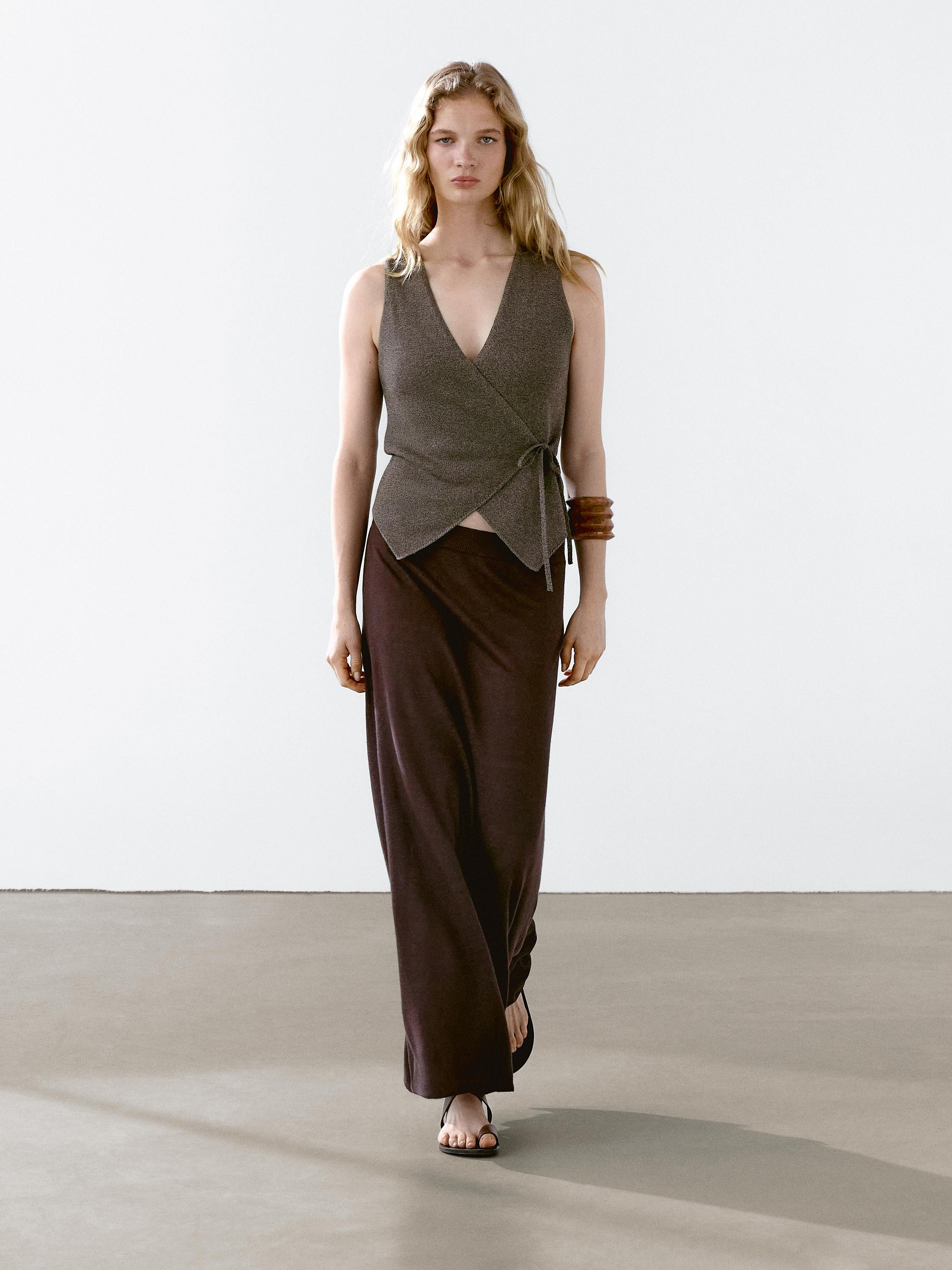 100% linen long flounce skirt | Massimo Dutti US
