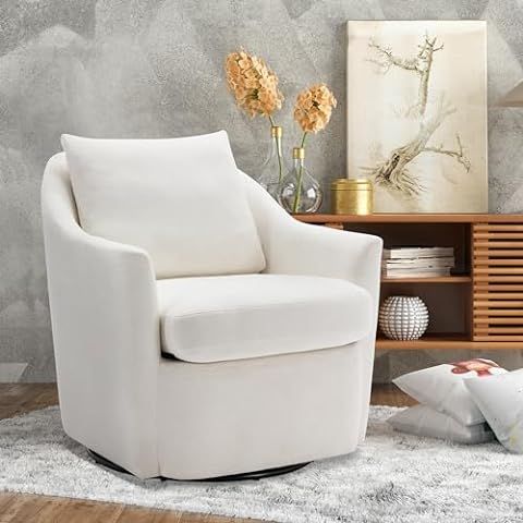 COLAMY Upholstered 360° Swivel Accent Chair with Track Arms, Thick Padded Arm Chair with Solid M... | Amazon (US)