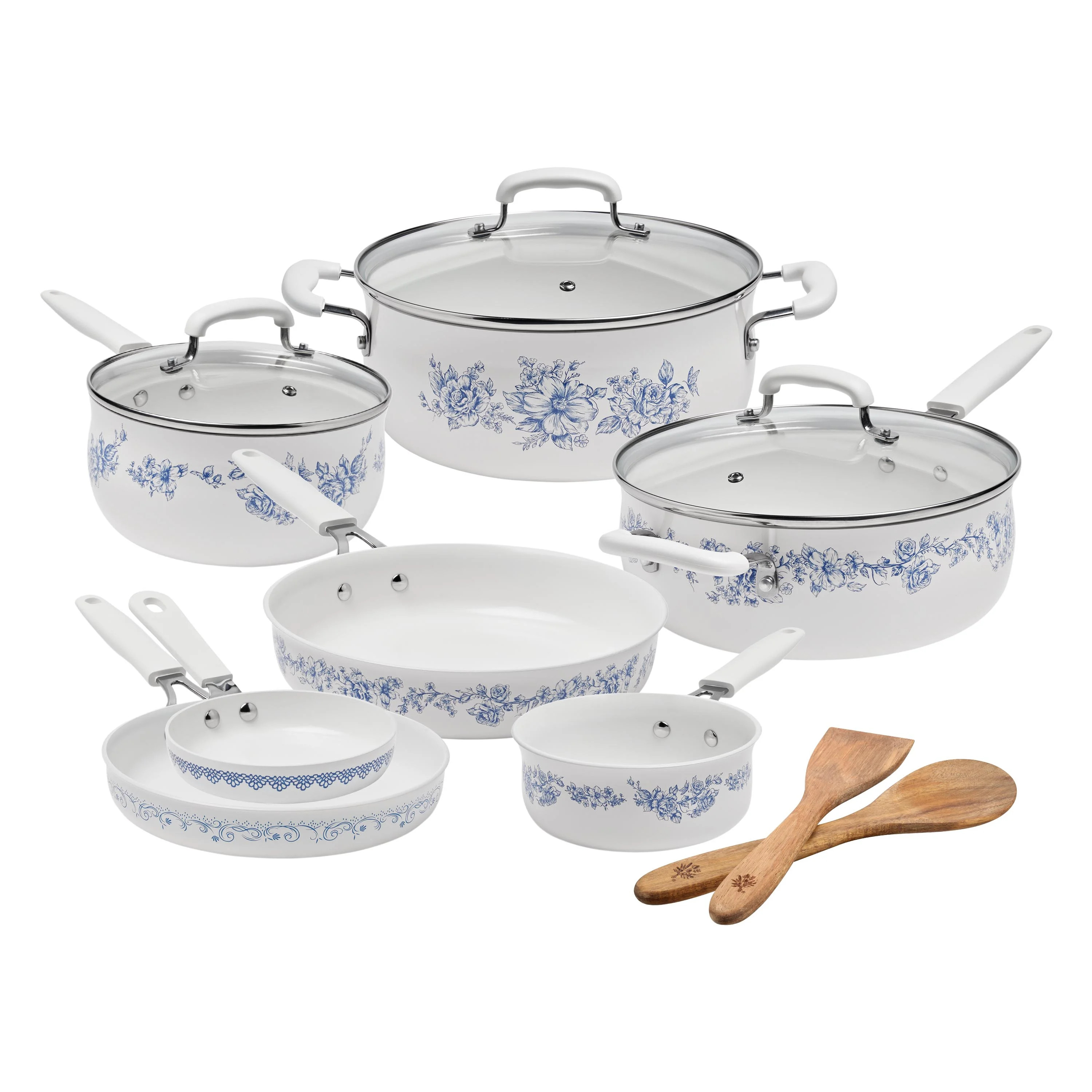 The Pioneer Woman 12-Piece Classic Ceramic Cookware Set, Agatha Blue | Walmart (US)