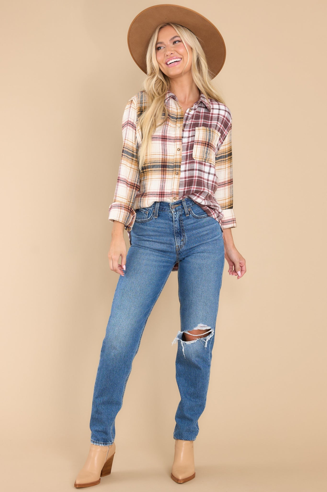 Lively Rendezvous Honey Multi Plaid Top | Red Dress 