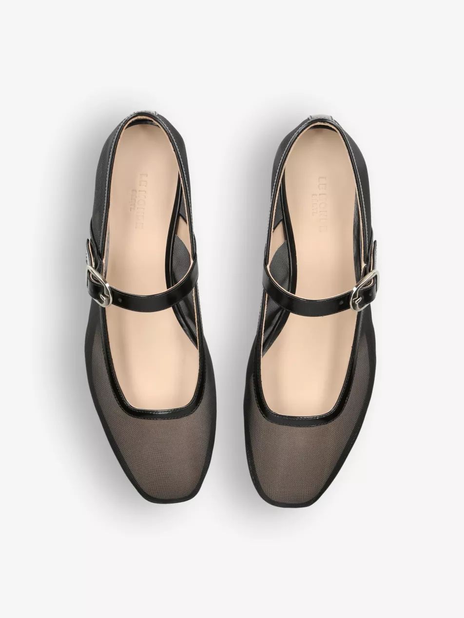 Round-toe trimmed mesh and patent-leather Mary Jane courts | Selfridges