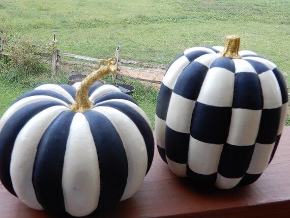 Whimsical Painted Pumpkins YOUR CHOICE 1 Stripes or Checks One - Etsy | Etsy (US)
