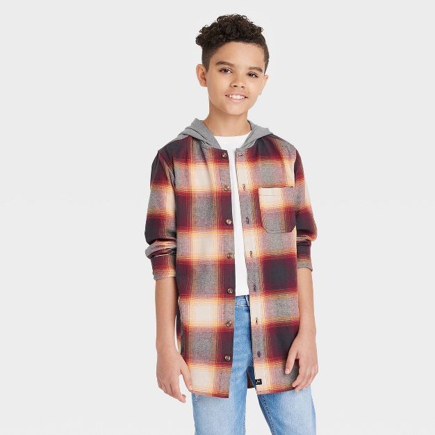 Boys' Flannel Hooded Long Sleeve Button-Down Shirt - art class™ | Target