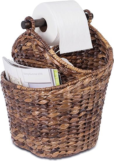 BirdRock Home Seagrass Magazine and Bathroom Basket - Hand Woven Toilet Paper Holder with Pocket ... | Amazon (US)