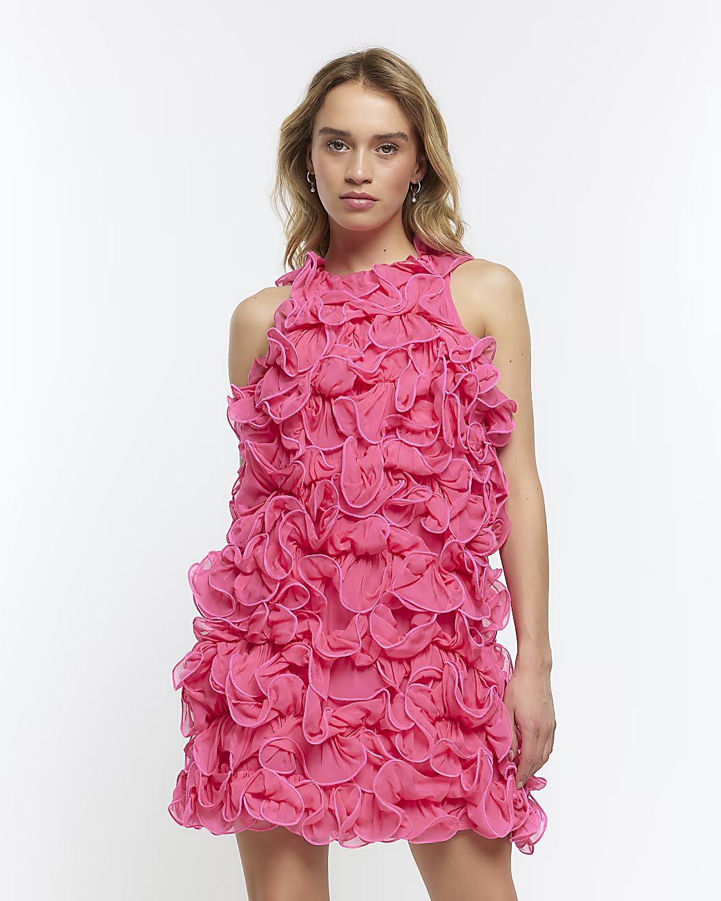 Pink ruffle detail shift mini dress | River Island (UK & IE)
