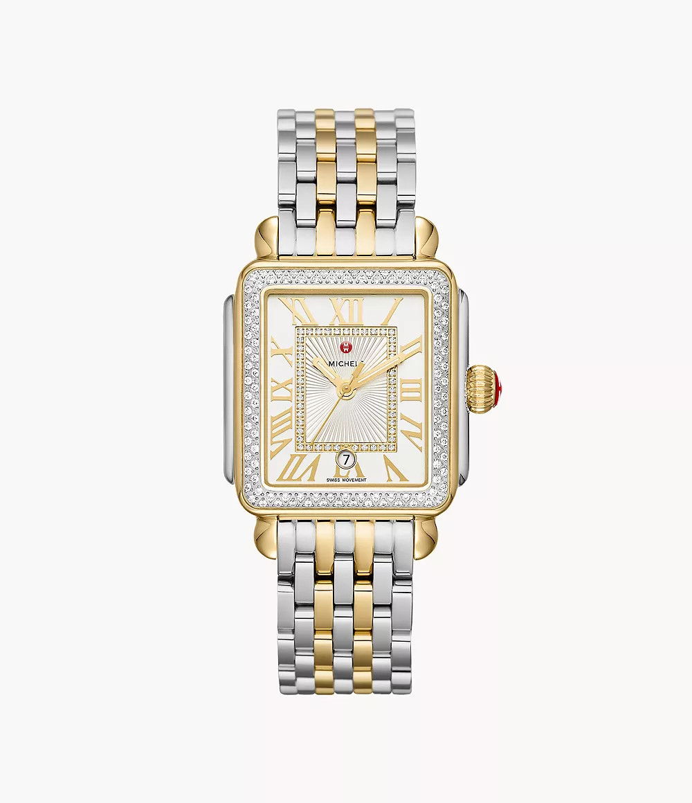 Deco Madison Diamond Two-Tone 18K Gold Diamond Dial Watch | Michele Watches