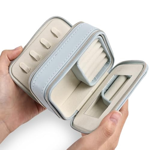 Greenfeather Jewelry Travel Case, PU Leather Travel Jewelry Organizer Box,Small Portable Jewellery Storage Holder for Women Rings Earrings Necklaces Bracelets，Valentine's Day Gift(BLUE) | Amazon (US)