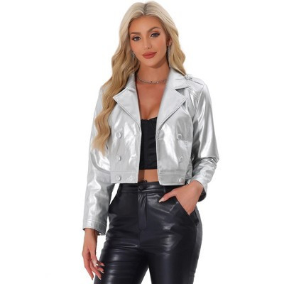 Allegra K Women's Double-breasted Long Sleeve Notch Lapel Y2K Disco Jacket Silver Small | Target