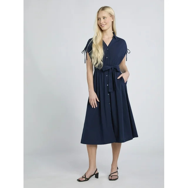 Time and Tru Women's and Women's Plus Midi Shirtdress, Sizes XS-4X | Walmart (US)