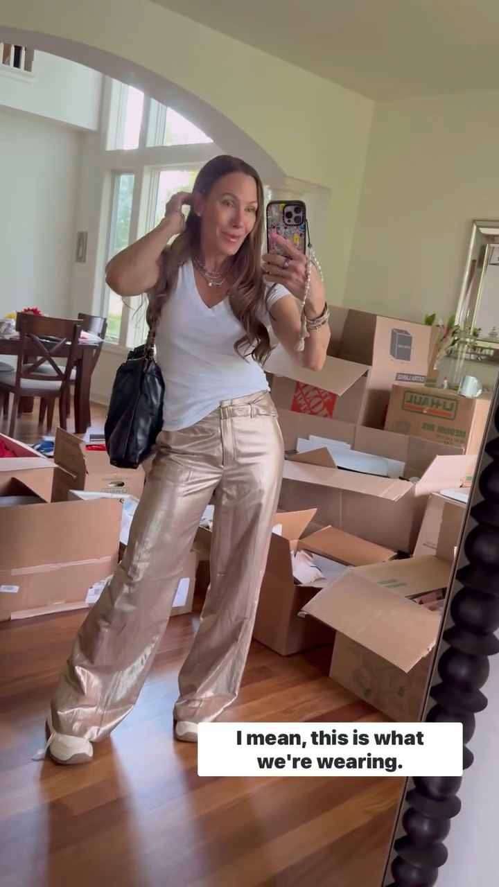 Ootd! Love this fun gold pants paired with t-shirt and Prada sneakers. Bag is Chanel 


#LTKStyleTip #LTKSummerEdit #LTKShoeCrush