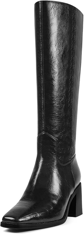 Women's Knee High Boots Chunky Heel Square Toe Tall Boots High Block Heel Side Zipper Fashion Lon... | Amazon (US)