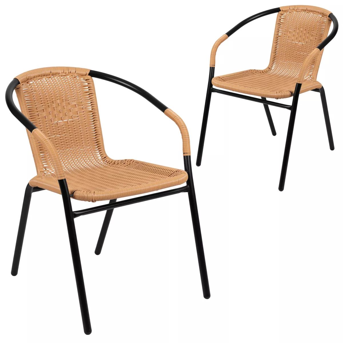 Emma and Oliver 2 Pack Rattan Indoor-Outdoor Restaurant Stack Chair with Curved Back | Target